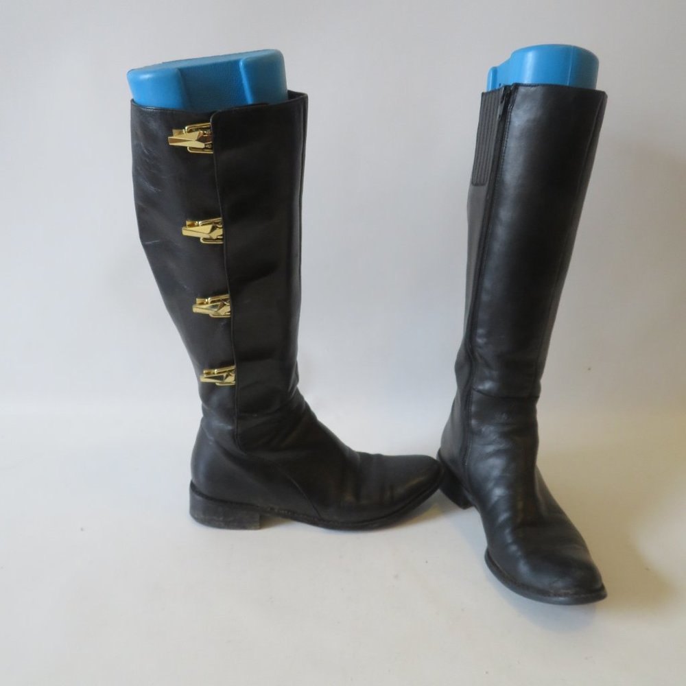 JILDOR BLACK LEATHER TALL ZIP-UP RIDING BOOTS 7 *